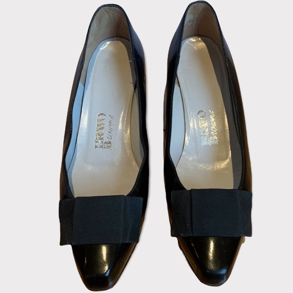 VTG 1960’s Bravo Browns Black Patent Kitten Heels with Silk Bows Size 8.5 - Picture 2 of 13